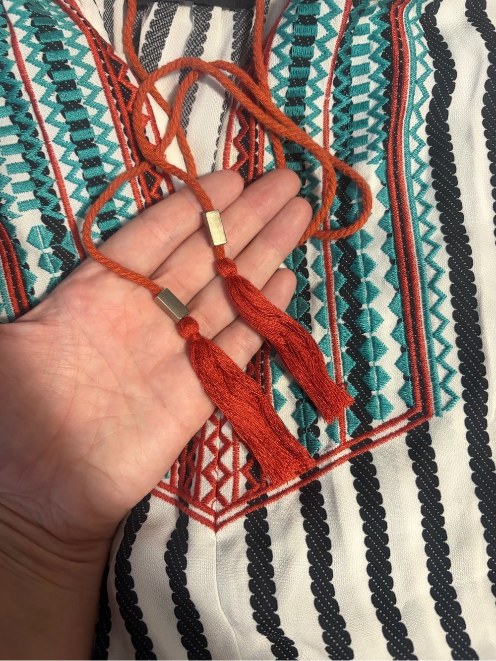 THML Black & White Striped Sleeveless Camisole with Teal and Coral Embroidery - Picture 3 of 3